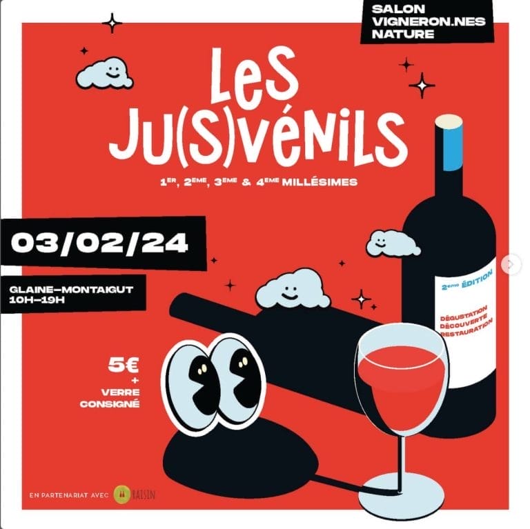 A poster for les jussevins with a bottle of wine and a glass of wine.
